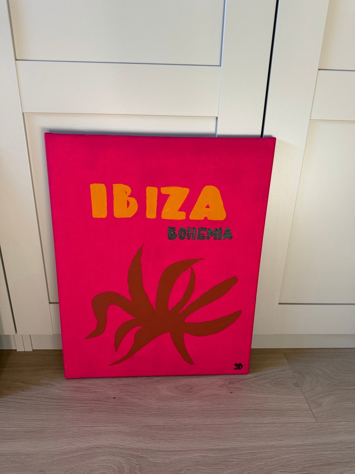 Ibiza Bohemia Schilderij - Levendige Roze Kunst, Ophalen, Acrylverf, Overig onderwerp, Handgeschilderd