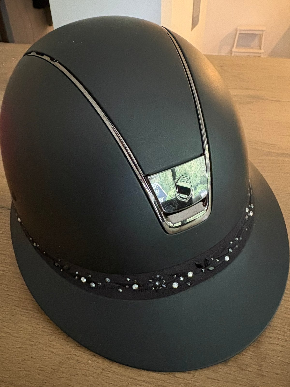 Samshield cap, mat zwart, M,  Swarovski details., Dieren en Toebehoren, Ophalen of Verzenden, Zo goed als nieuw, Dressuur