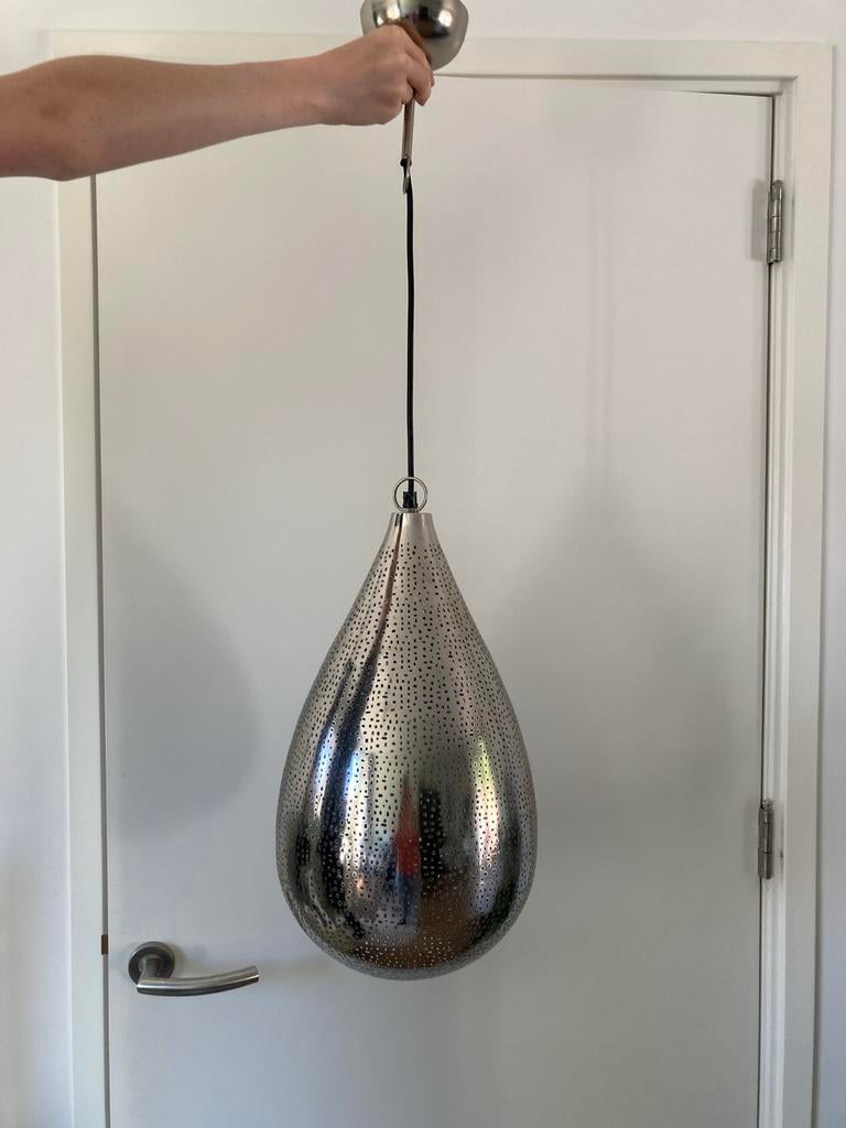 Marokkaanse hanglamp met gaatjespatroon - 40cm snoer, Ophalen, Gebruikt, Metaal, Minder dan 50 cm