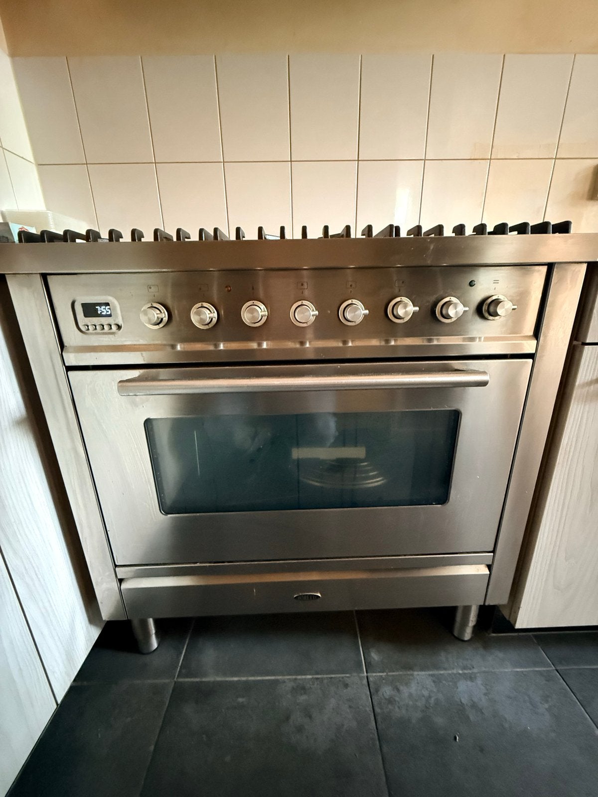 Boretti 6-pits gasfornuis met oven en afzuigkap RVS, Witgoed en Apparatuur, Hete lucht, 60 cm of meer, Ophalen of Verzenden, Zo goed als nieuw