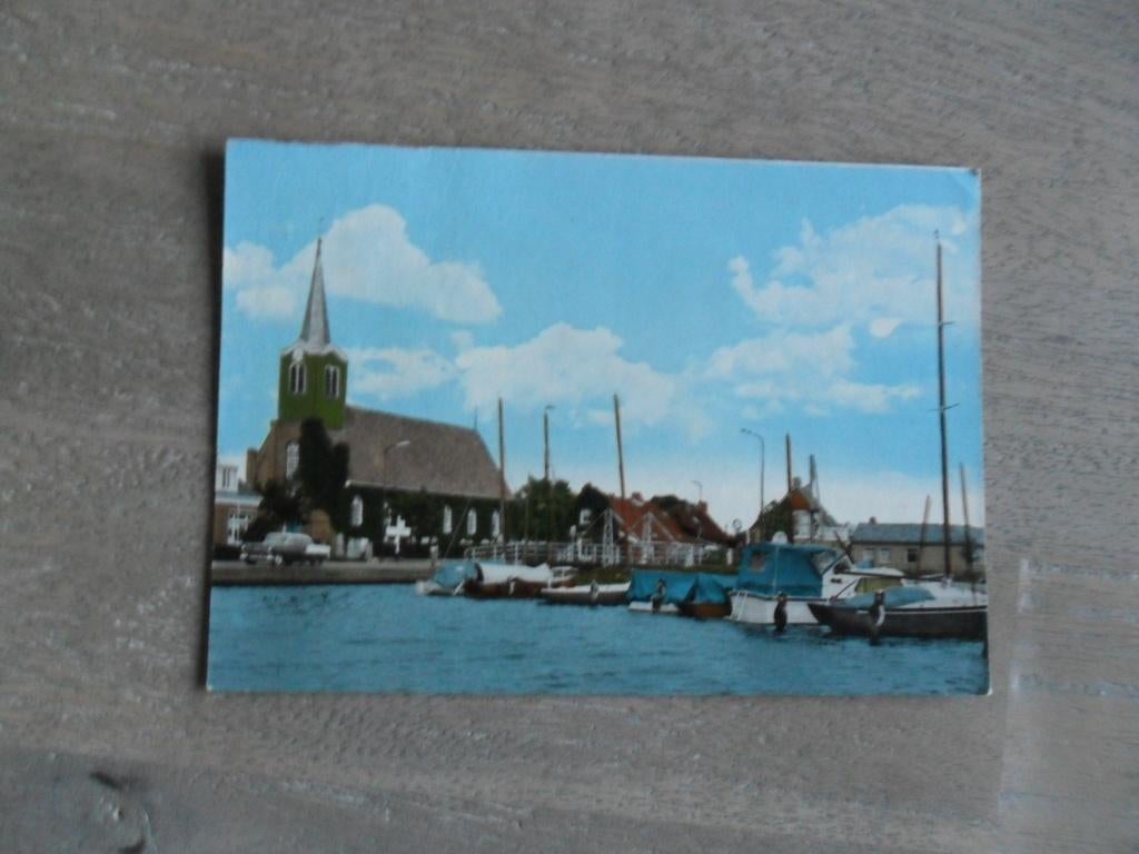 Oudega (w) kerk/auto/boot 1973, Verzamelen, Ansichtkaarten | Nederland, Verzenden, 1960 tot 1980, Gelopen, Noord-Brabant