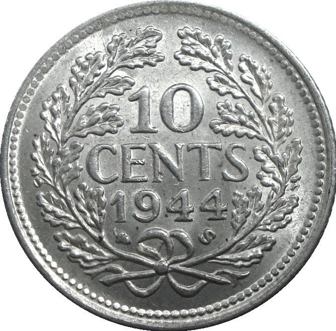 Nederland 10 cent 1944 (S, UNC, zilver), Zilver, Ophalen of Verzenden, 10 cent, Koningin Wilhelmina