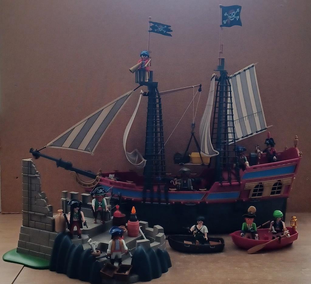 playmobil piratenschip met piratenvesting, Ophalen of Verzenden, Gebruikt, Los playmobil