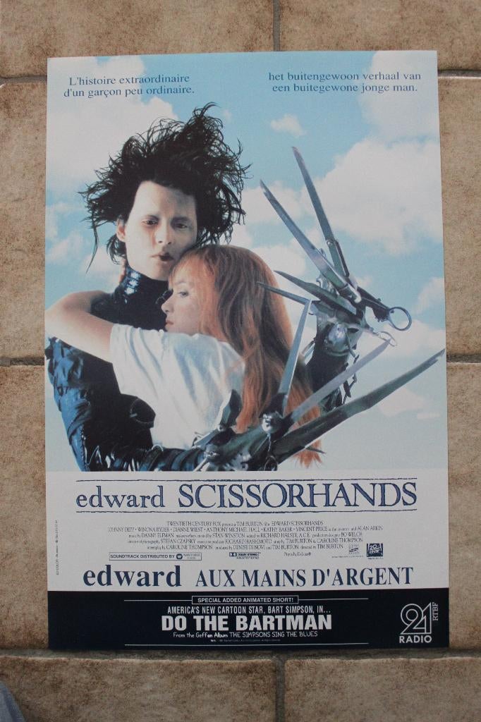 filmaffiche Johnny Depp Edward Scissorhands filmposter, Rechthoekig Staand, Ophalen of Verzenden, Zo goed als nieuw, A1 t/m A3