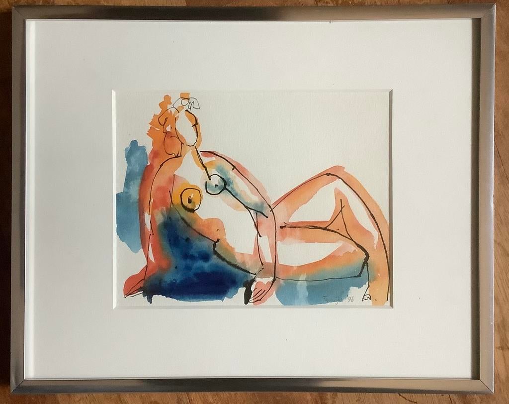 Liggend naakt, vrouw,, model schilderij, tekening, Frowijn, Antiek en Kunst, Kunst | Litho's en Zeefdrukken, Ophalen of Verzenden
