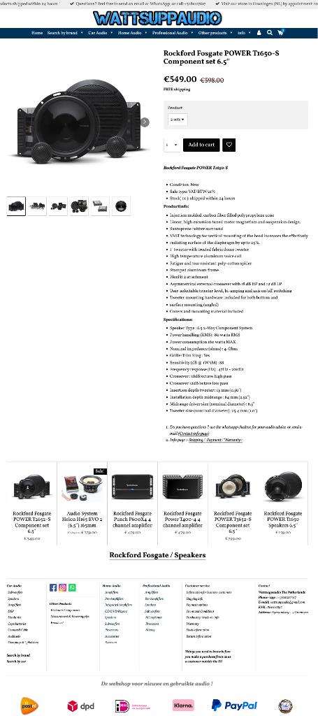 Rockford Fosgate POWER T1650-S Speakers /composet 6.5'' 16.5, Audio-design, Nieuw, Am Breilingsweg 3, 76709 Kronau, Duitsland
