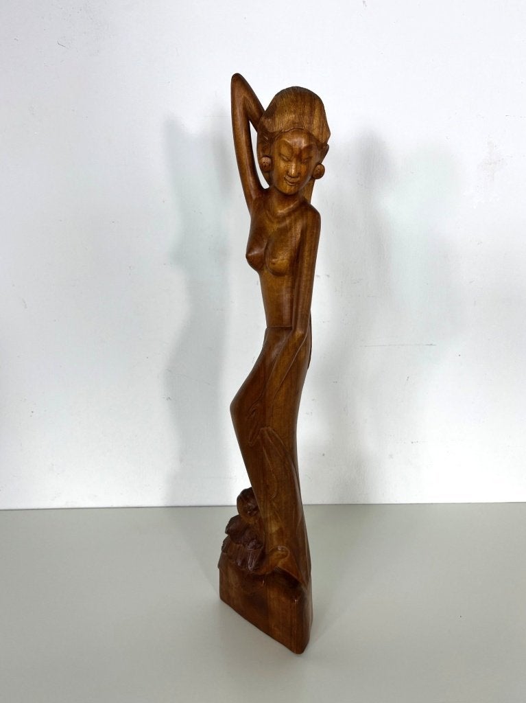 Handgesneden art-deco beeld ,Balinese vrouw, jaren 1930., Antiek en Kunst, Ophalen of Verzenden