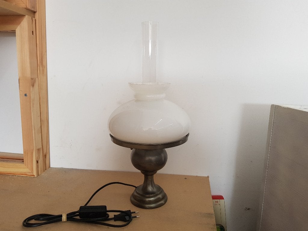 schitterende vintage massief tinnen tafellamp helemaal gaaf, Antiek en Kunst, Antiek | Lampen, Ophalen of Verzenden