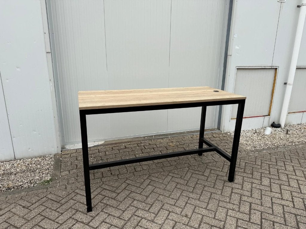 3x Industriële bartafel 160 x 90 x 95 cm – hout/zwart staal, Ophalen, Zo goed als nieuw