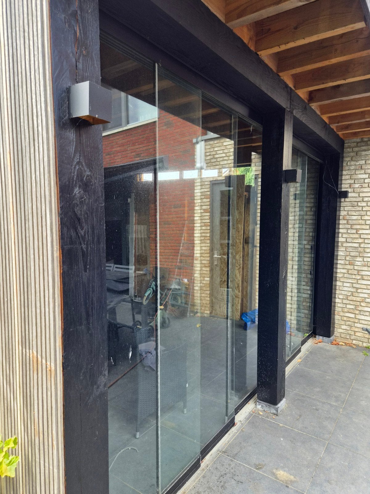 Glazen schuifwanden voor overkapping 260 x 424 cm, Doe-het-zelf en Verbouw, Glas en Ramen, Ophalen, Gevelraam of Ruit, Gebruikt