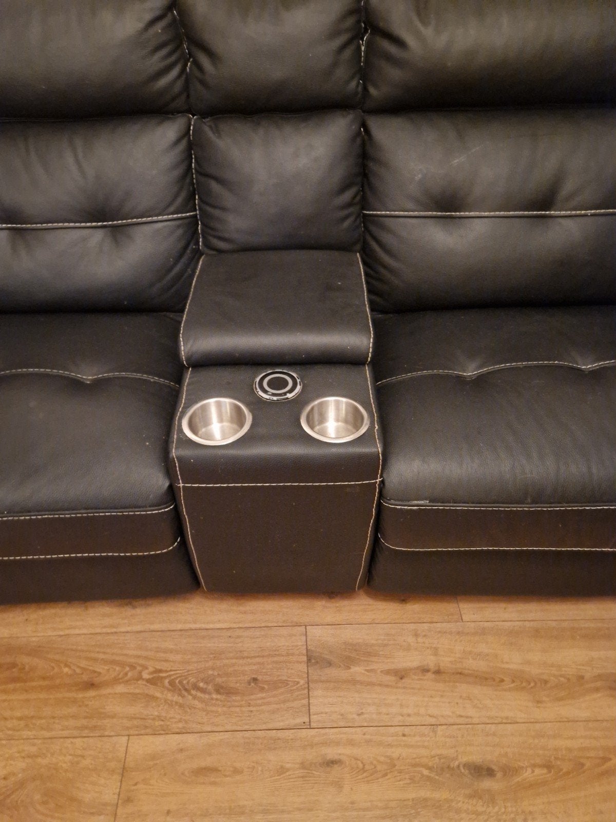 Zwarte Leren Hoekbank met Relaxfunctie en USB-oplader, Ophalen of Verzenden, Gebruikt, Leer, Modern, Comfort