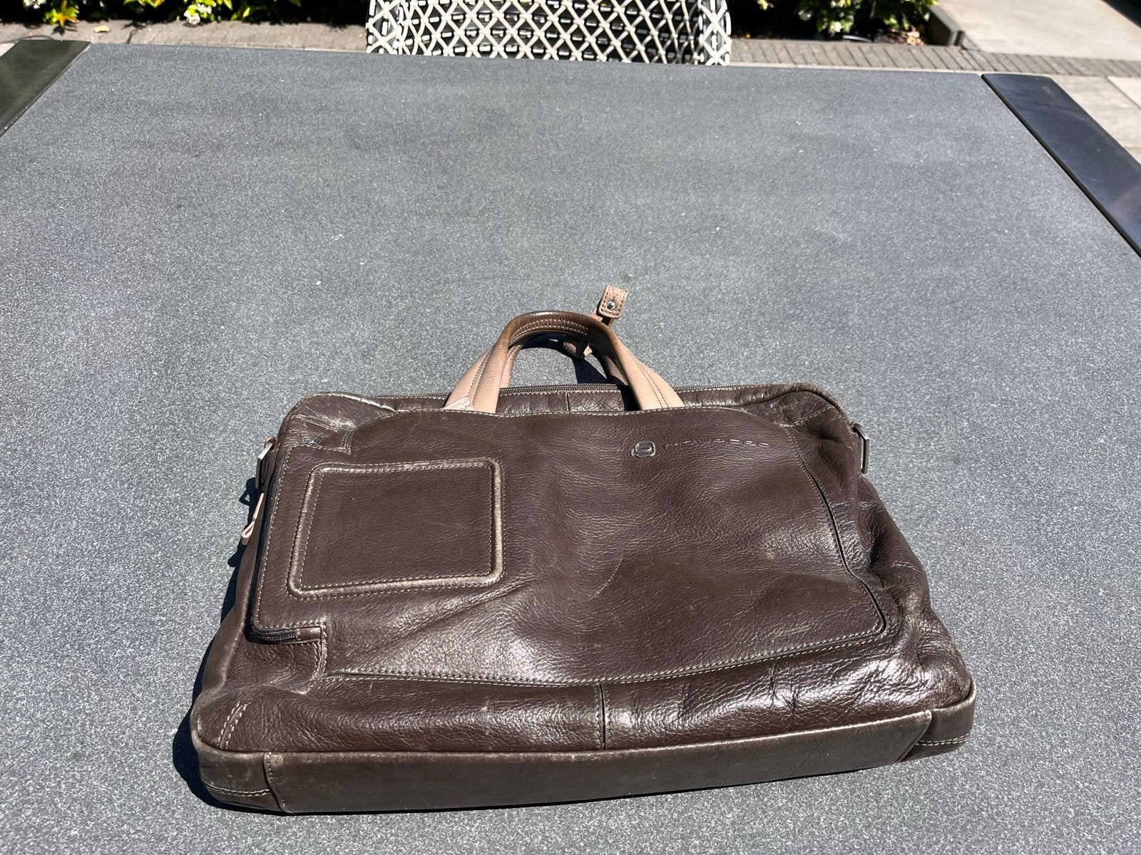 Piquadro Luxe Leren Laptoptas - Taupe, Ophalen, Gebruikt, Bruin, Overige typen