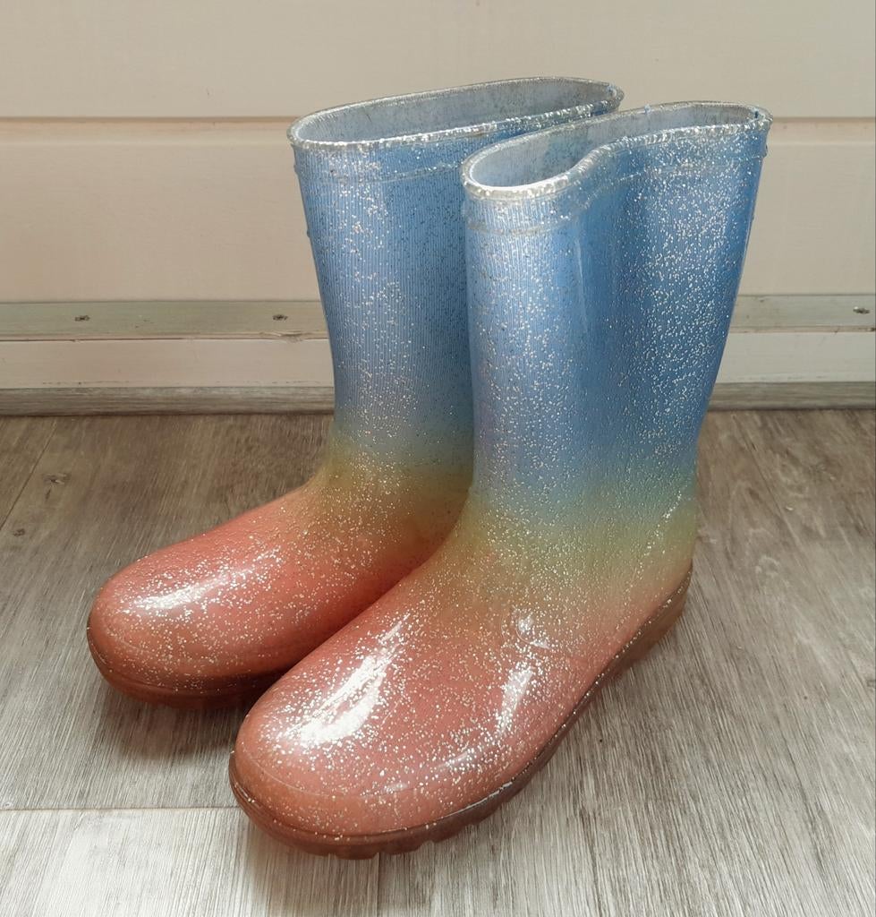 Regenboog regenlaarzen met glitter - Maat 34, Meisje, Ophalen of Verzenden, Laarzen, Zo goed als nieuw