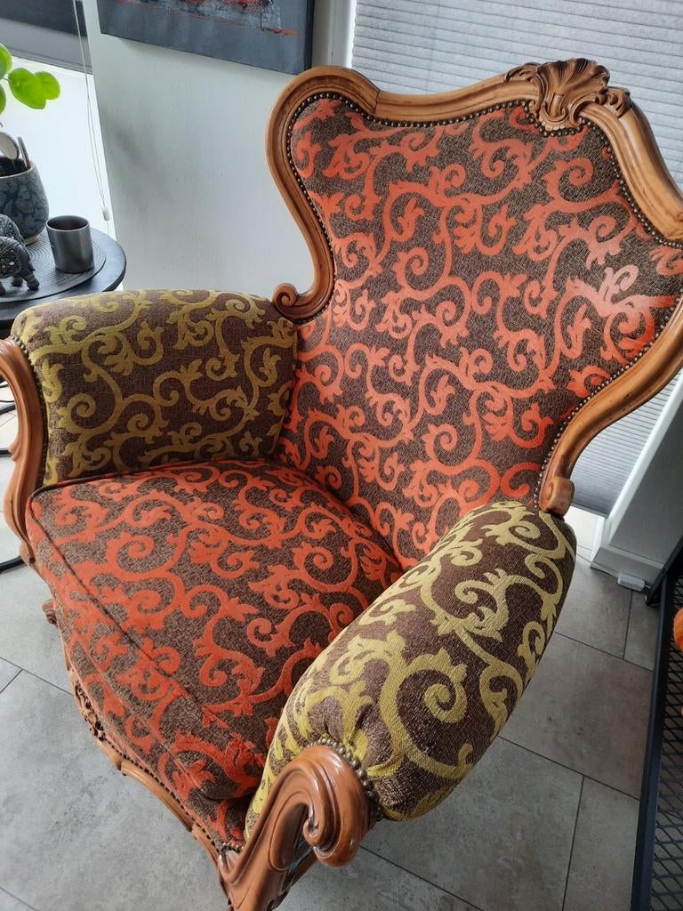 Barokke Fauteuil met Uniek Patroon, Antiek en Kunst, Ophalen of Verzenden