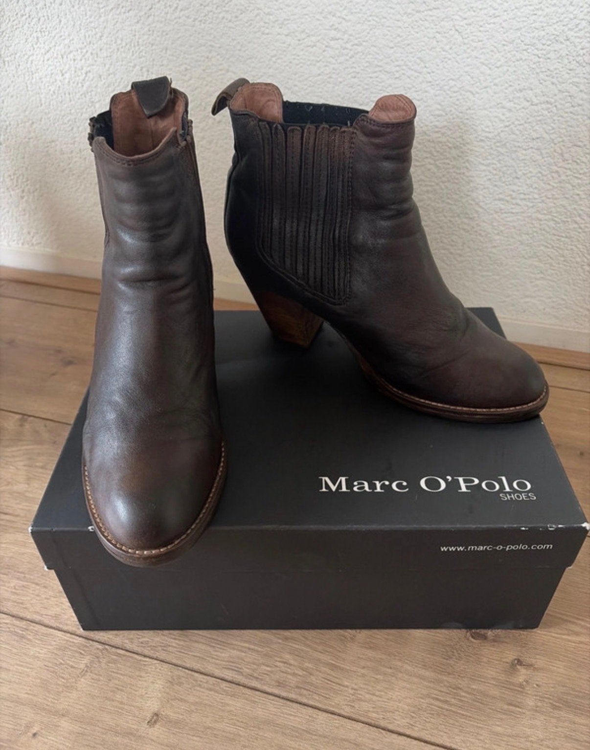 Marc O'Polo Leren Enkellaarzen, Bruin, Lage of Enkellaarzen, Ophalen of Verzenden, Gedragen
