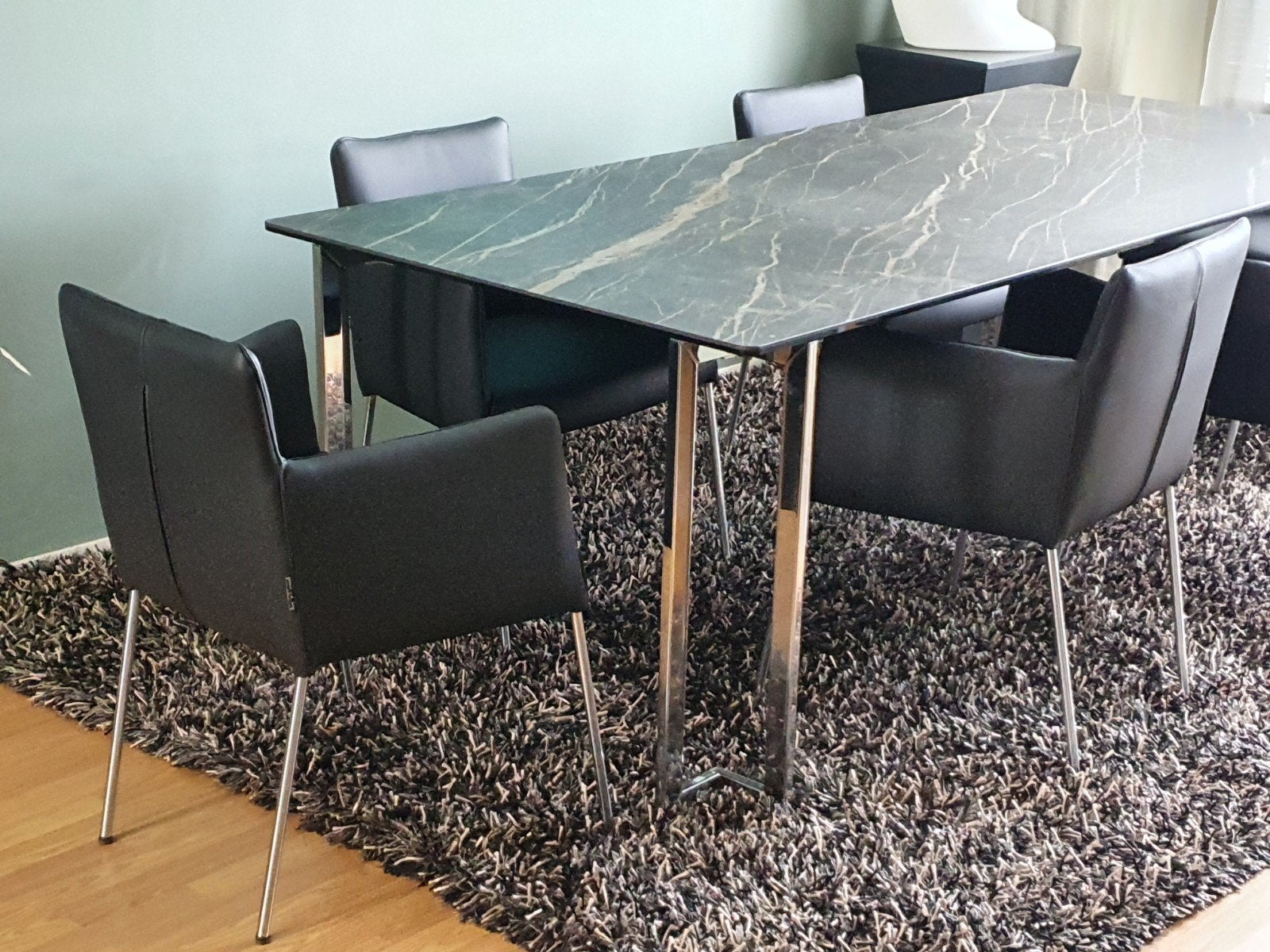 6 LABEL design armstoelen in zwart leer rvs poten kuip stoel, Gebruikt, Zwart, Vijf, Zes of meer stoelen, Leer
