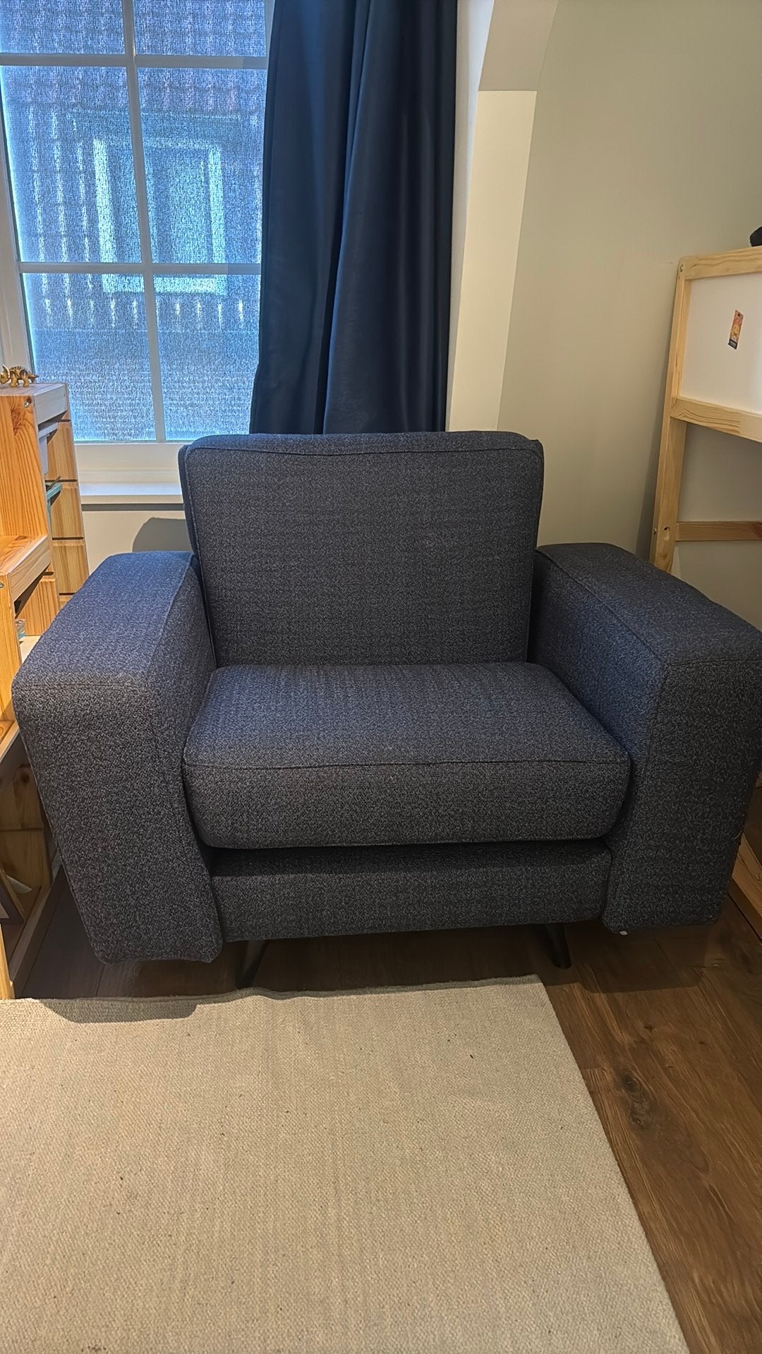 Mooie blauwe fauteuil, Huis en Inrichting, Ophalen, Gebruikt, Eenpersoons, 75 tot 100 cm