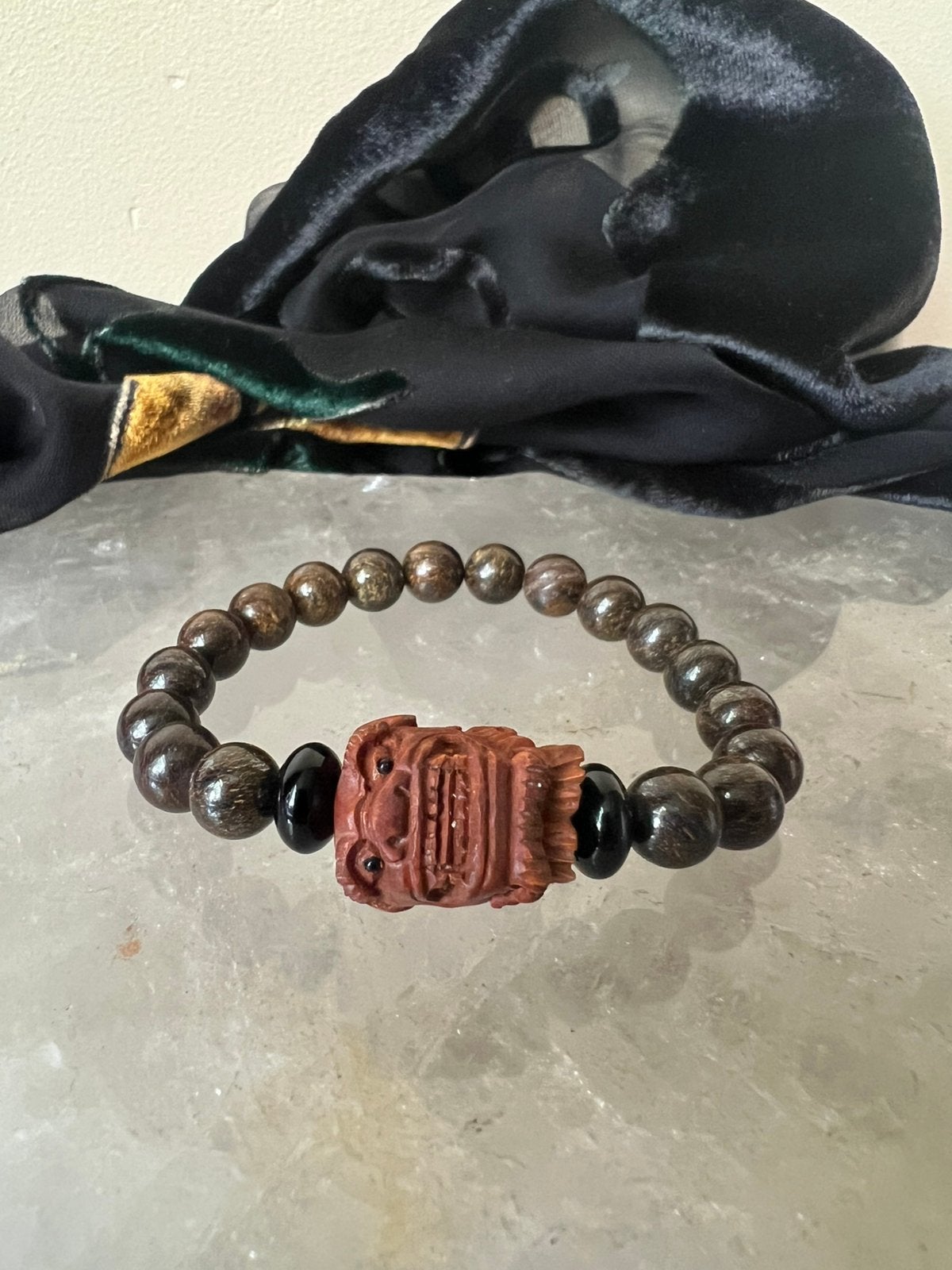 Bronziet ojime draak amulet onyx beschermt power magie uniek, Ophalen of Verzenden, Nieuw, Bruin, Met bedels of kralen