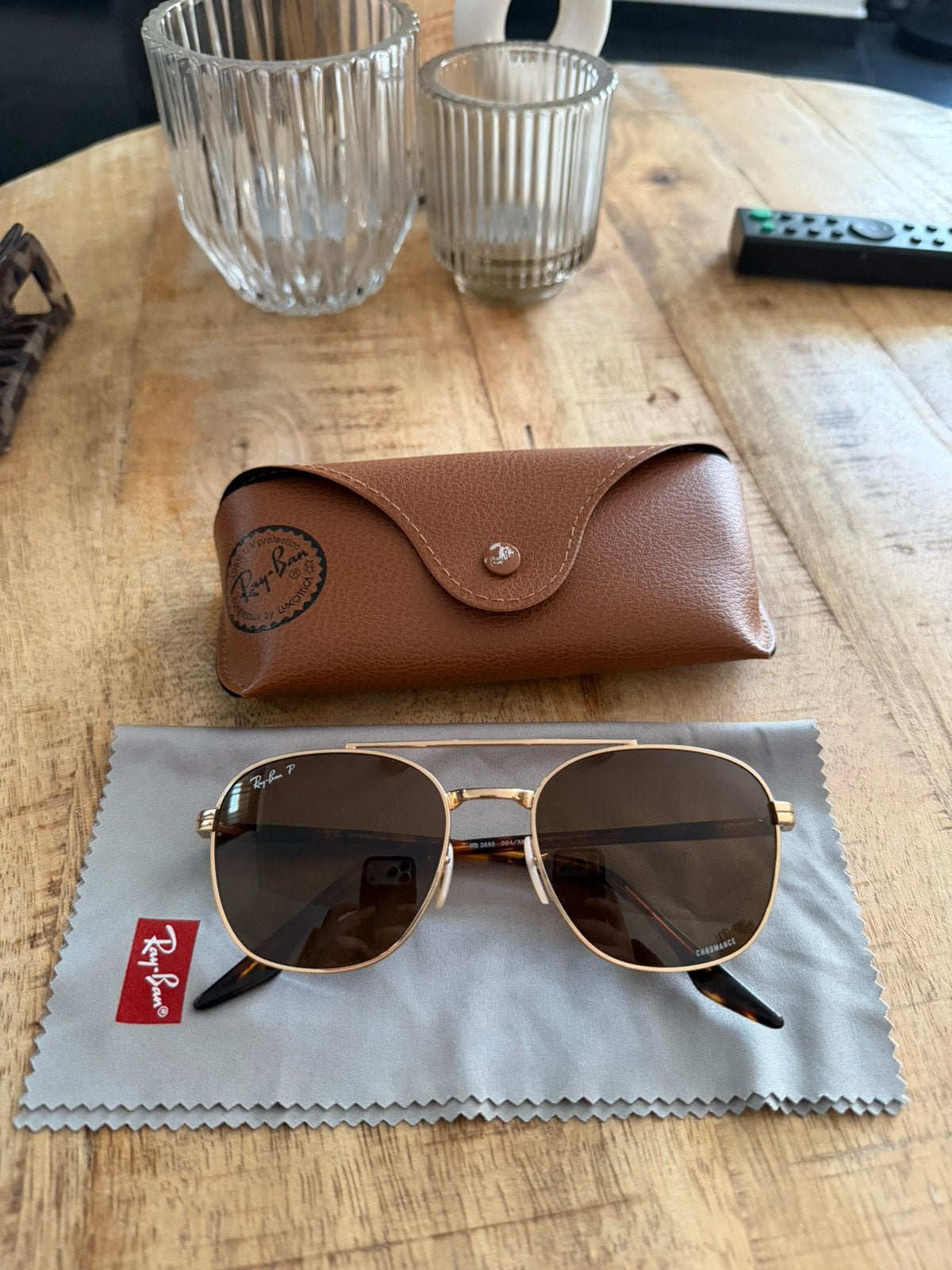 Ray-Ban Chromance Polarized zonnebril, Verzenden, Zo goed als nieuw, Bruin, Ray-Ban