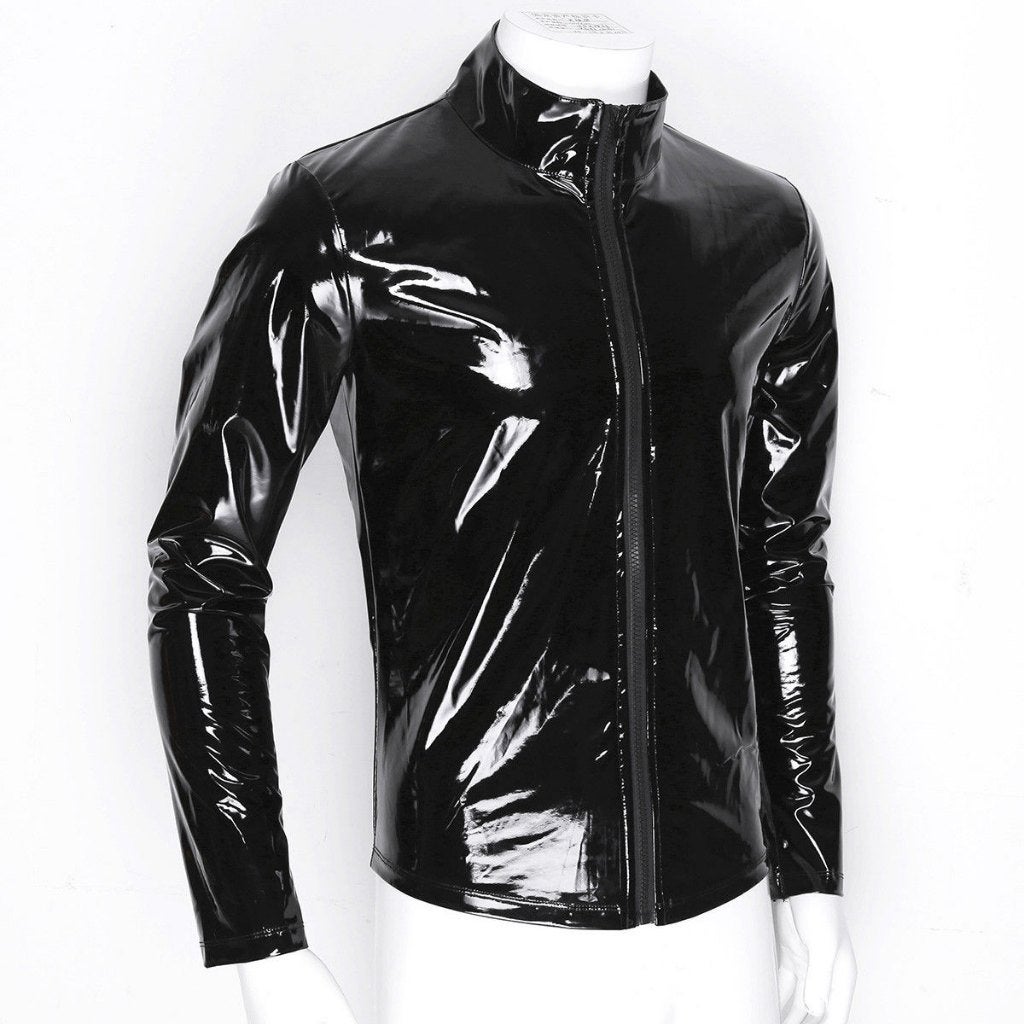 Heren zwarte leer look trui vest met rits fetish lak pvc, Kleding | Heren, Truien en Vesten, Nieuw, Overige maten, Zwart, Verzenden