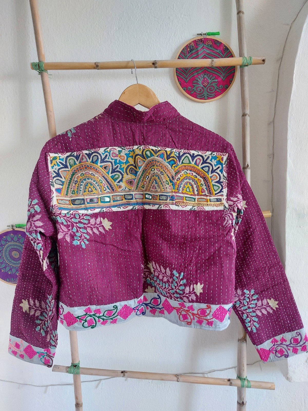 Kantha patchwork jasje, maat M, Kleding | Dames, Maat 38/40 (M), India, Verzenden, Paars