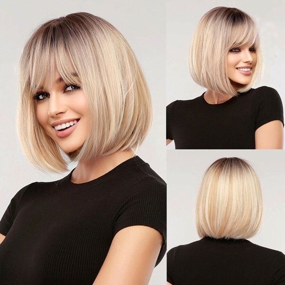 Pruik kort bob model met steil blond haar model Chantal, Ophalen of Verzenden, Nieuw, Pruik of Haarverlenging