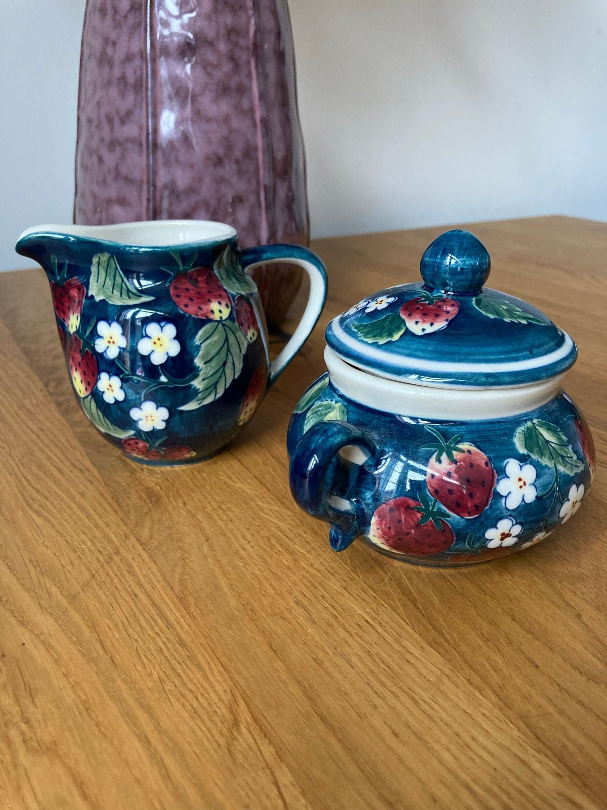 Aardbeien Melkkan en Suikerpot Set - Vintage Keramiek, Overige merken, Keramiek, Overige typen, Vintage