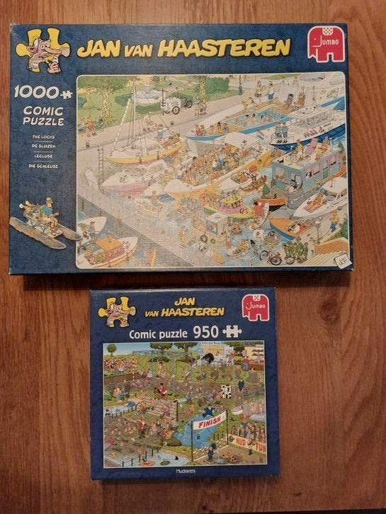 2  J.v. Haasteren puzzels, Ophalen of Verzenden, 500 t/m 1500 stukjes, Zo goed als nieuw, Legpuzzel