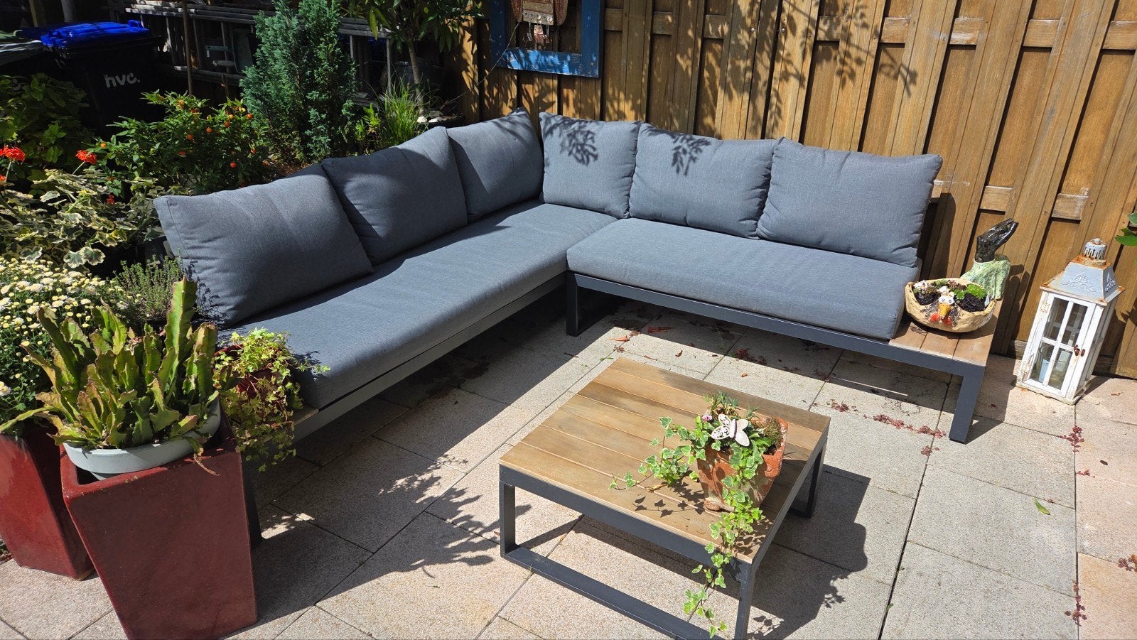 Buitenbank + bijzettafel (ophalen), Ophalen, 6 zitplaatsen, Bijzettafel, Aluminium