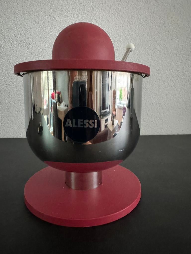 Suiker suikerpot Alessi lepel Ettore Sottsass RVS, Huis en Inrichting, Keuken | Keukenbenodigdheden, Zo goed als nieuw, Ophalen of Verzenden