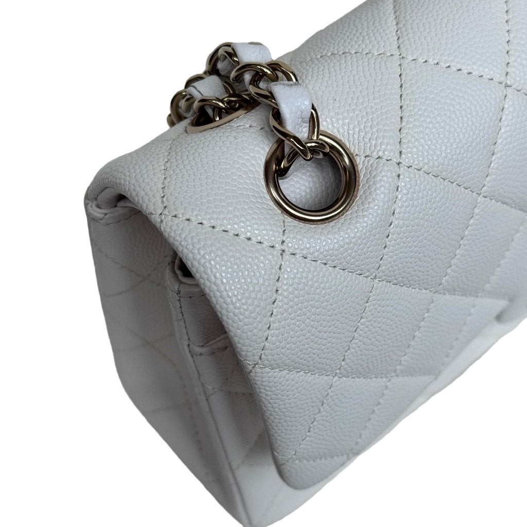 Chanel double classic flap small wit creme tas GHW goud image 8
