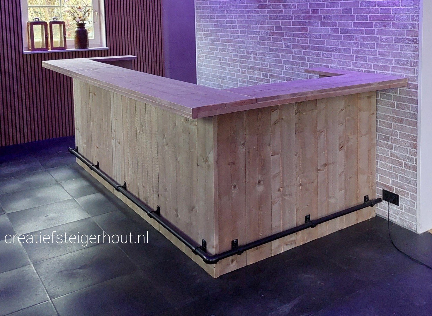 Steigerhouten bar mancave hoek zwarte buis koelkast ruimte, Huis en Inrichting, Verzenden, Nieuw