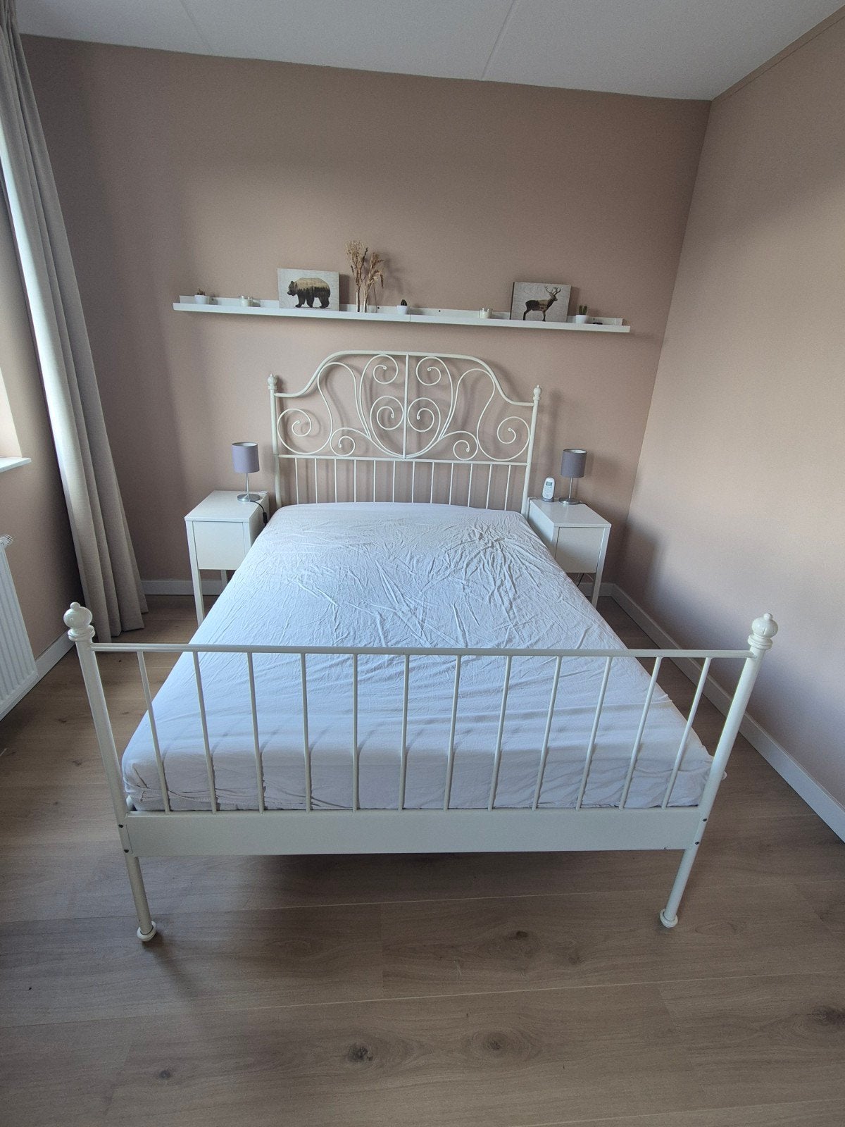 Ikea Leirvik bedframe incl lattenbodems 140x200 cm, Ophalen, Wit, Tweepersoons, 140 cm