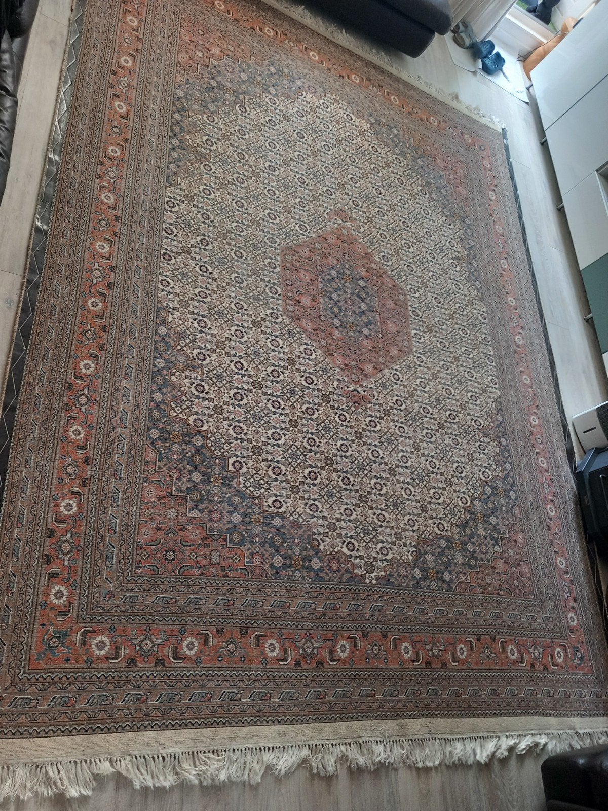 Vintage handgeknoopt Perzisch Moud vloerkleed 275x365, Huis en Inrichting, Ophalen