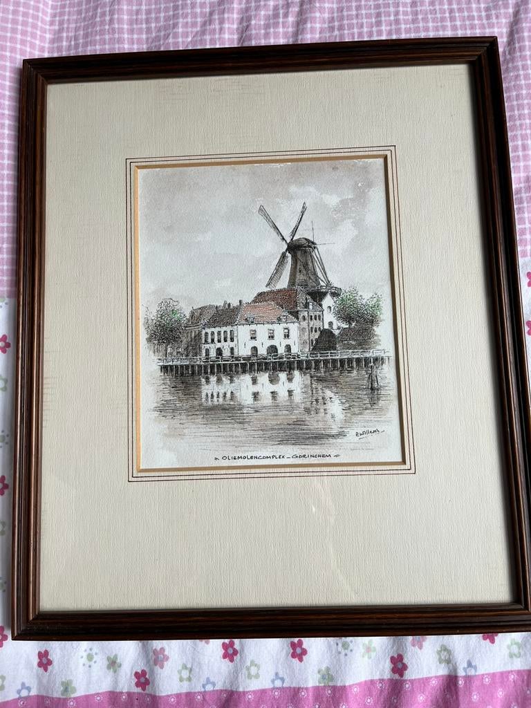 Ets Oliemolen complex te Gorinchem, Antiek en Kunst, Kunst | Etsen en Gravures, Ophalen of Verzenden