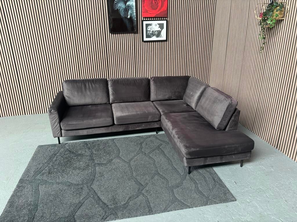 GRATIS LEVERING Velvet Hoekbank Antraciet 250x200 GEREINIGD, Hoekbank, Ophalen of Verzenden, Zo goed als nieuw, 150 cm of meer