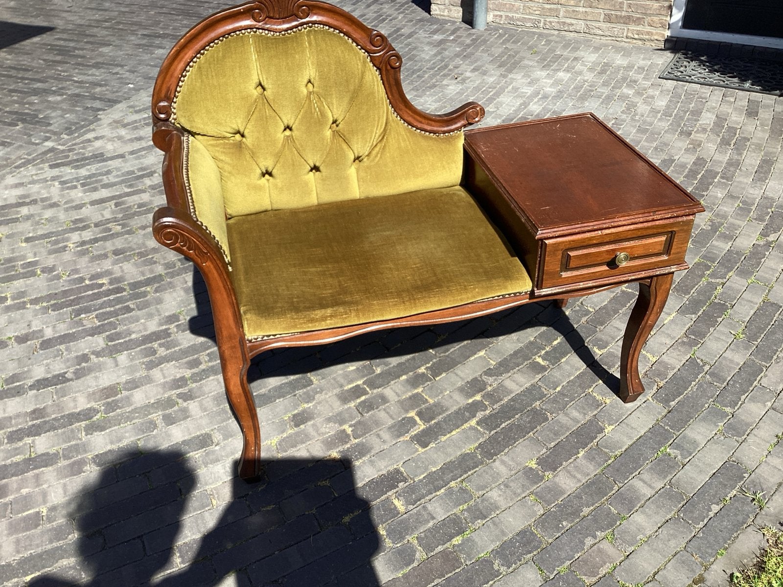 Telefoonbankje met kastje- Groen fluweel met gratis stoel, Ophalen of Verzenden