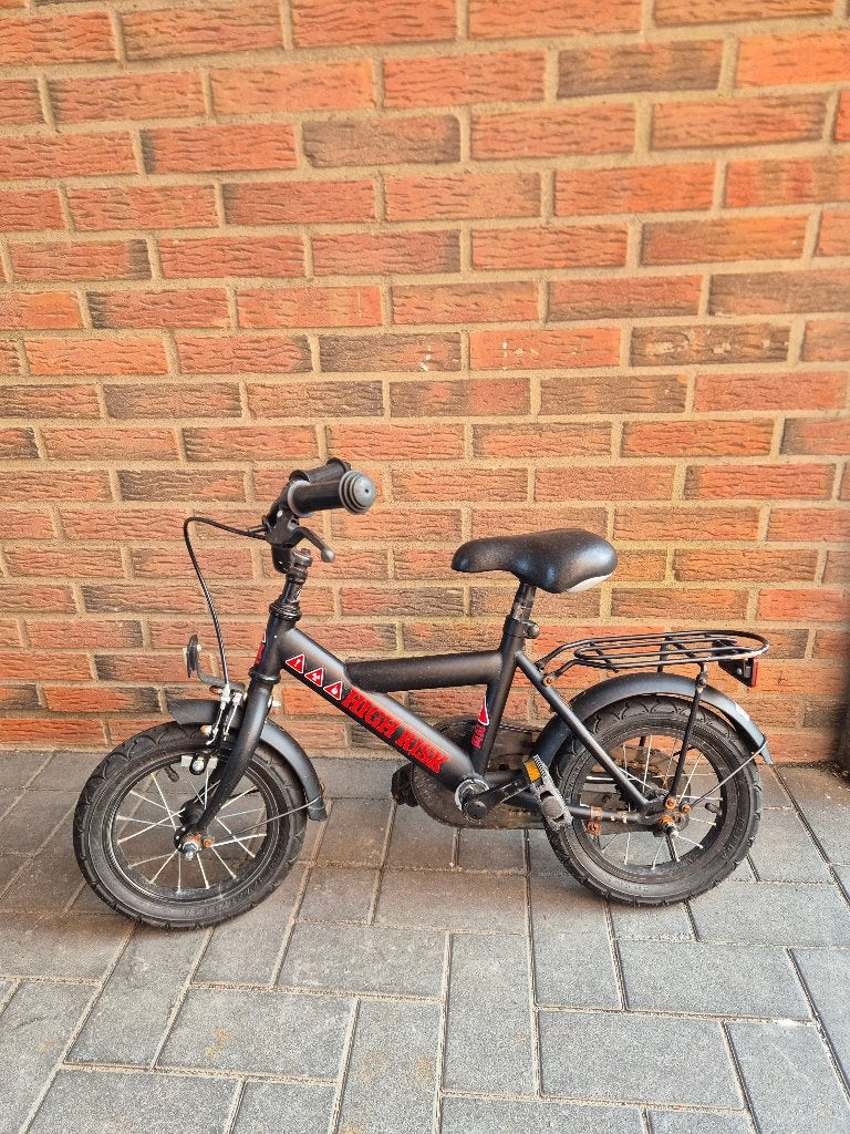 Fiets zwart High Risk 12 inch met zijwieltjes, Terugtraprem, Zijwieltjes, Gebruikt, Minder dan 16 inch