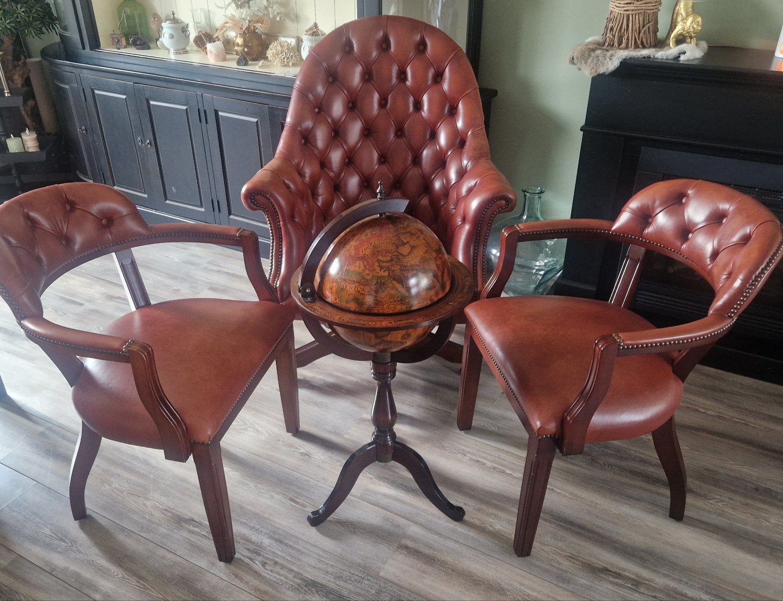 Prachtige unieke Chesterfield set, Huis en Inrichting, Stoelen, Ophalen, Chesterfield, Zo goed als nieuw, Leer