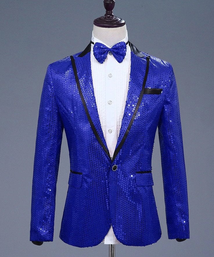 Heren blauw paillet glitter colbert mannen blauwe blazer, Verzenden, Nieuw, Overige maten, Blauw
