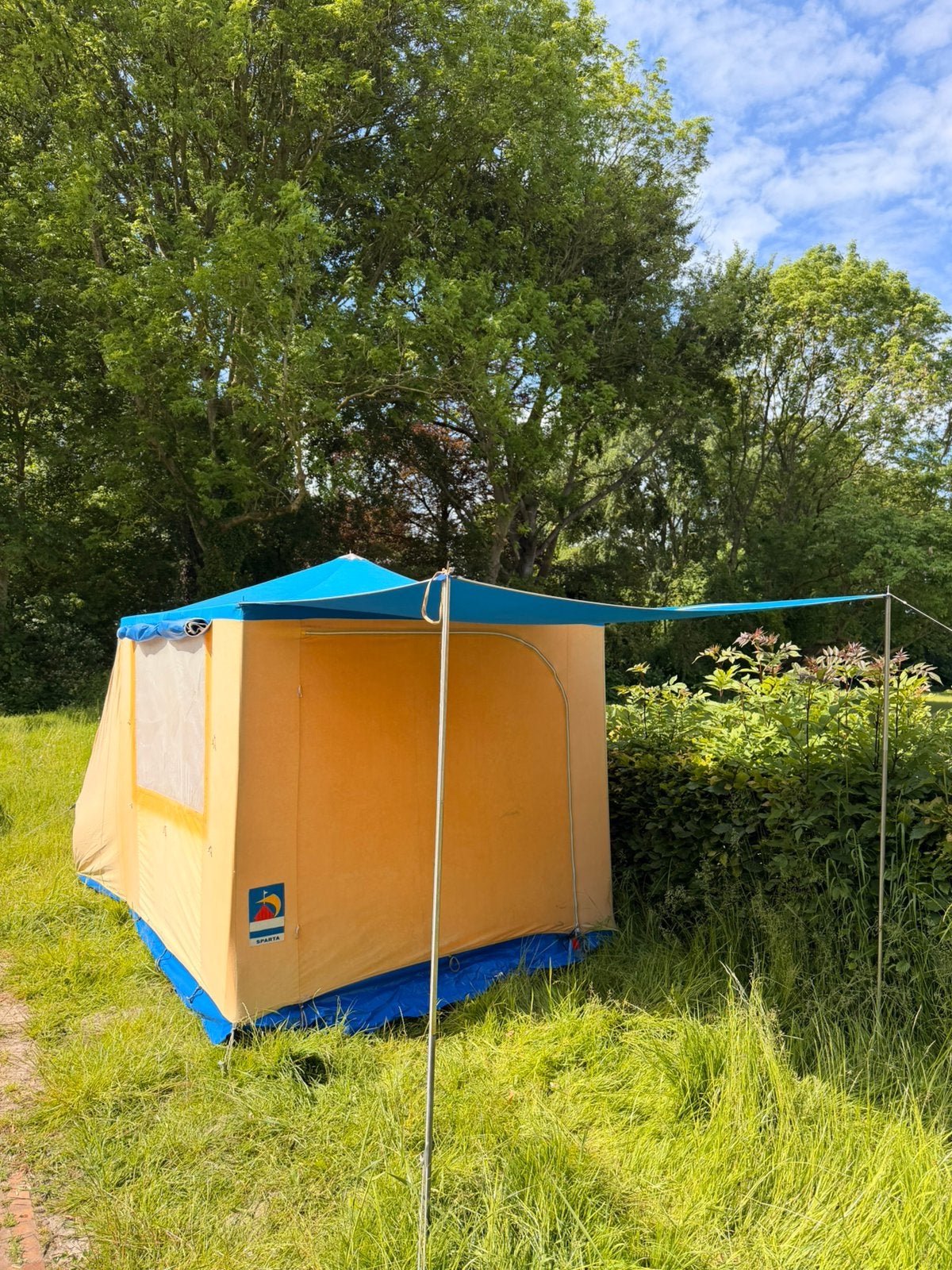 Vintage Tent met Voortent & Luifel - retro - canvas - katoen, Ophalen, Gebruikt, Tot en met 2