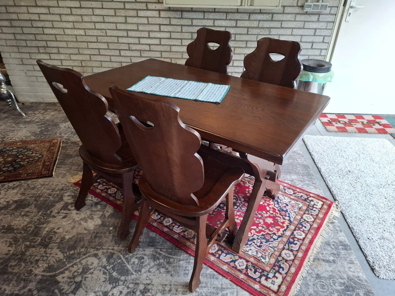 Mooie complete vintage eettafel + 4 stoelen eiken. Zie omsch, Ophalen
