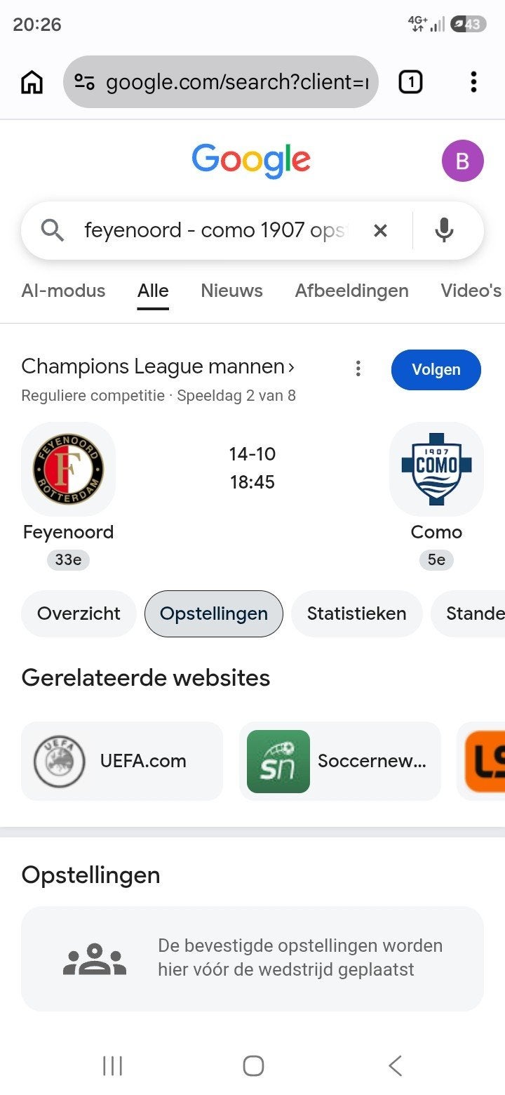 FEYENOORD COMO 1907 CHAMPIGNONS LEAGUE 14 OKTOBER, Tickets en Kaartjes, Losse kaart, Eén persoon, Oktober, Europa of Champions League