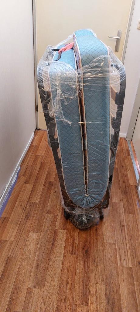 Opklapbed op wielen / eenpersoons incl. matras, Ophalen, 100 cm, Eenpersoons, Blauw