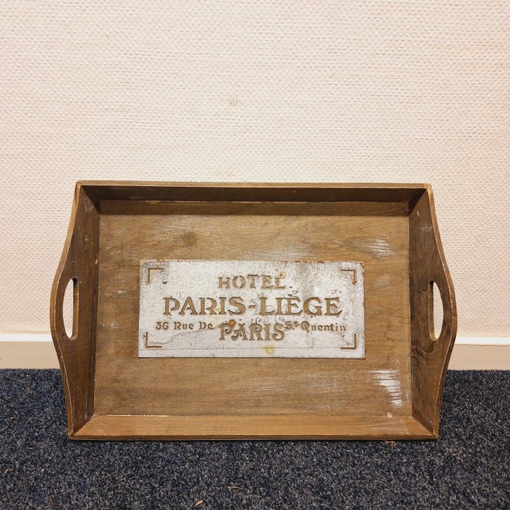 Houten Dienblad met 'Hotel Paris-Liège' Opdruk