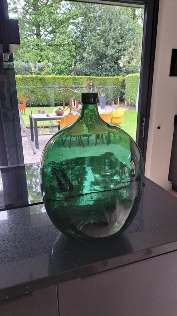 Grote groene glazen vaas, gistfles, Huis en Inrichting, Woonaccessoires | Vazen, Ophalen, Gebruikt, 50 tot 75 cm, Glas