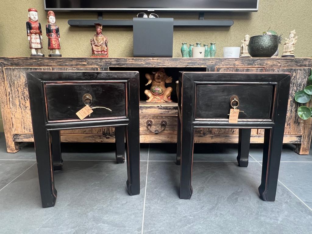 Chinese nachtkastje chinees kastje ladekast altaar zwart set, Verburgt Vintage, Gebruikt, Minder dan 45 cm, Ophalen of Verzenden