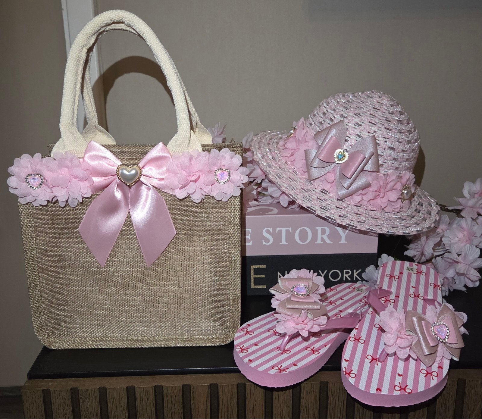 Zomerse set: roze hoed, slippers en tas meisje, Ophalen of Verzenden, Nieuw, Genverly, Meisje