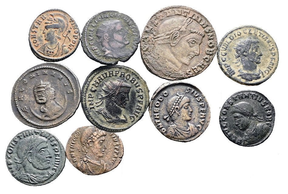 10 Romeins munten: Domitianus, Gallienus, Probus, Theodosius, Postzegels en Munten, Munten | Europa | Niet-Euromunten, Verzenden