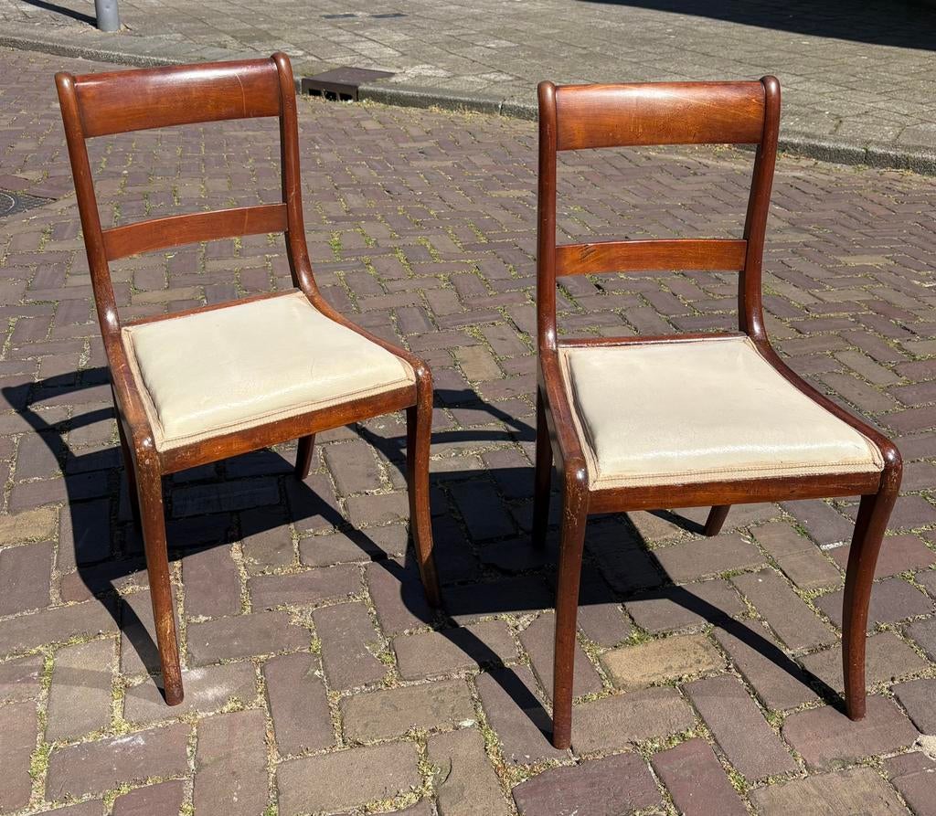 4 Antieke Biedermeier Eettafel Stoelen Mahonie - goede staat, Antiek en Kunst, Ophalen